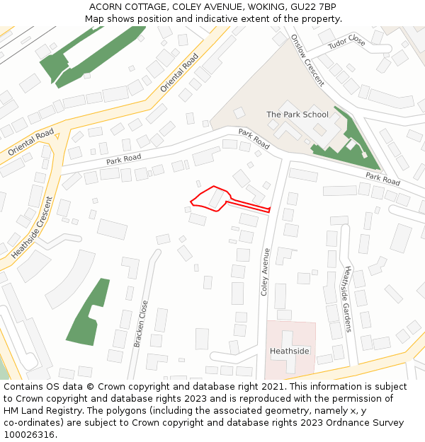 ACORN COTTAGE, COLEY AVENUE, WOKING, GU22 7BP: Location map and indicative extent of plot