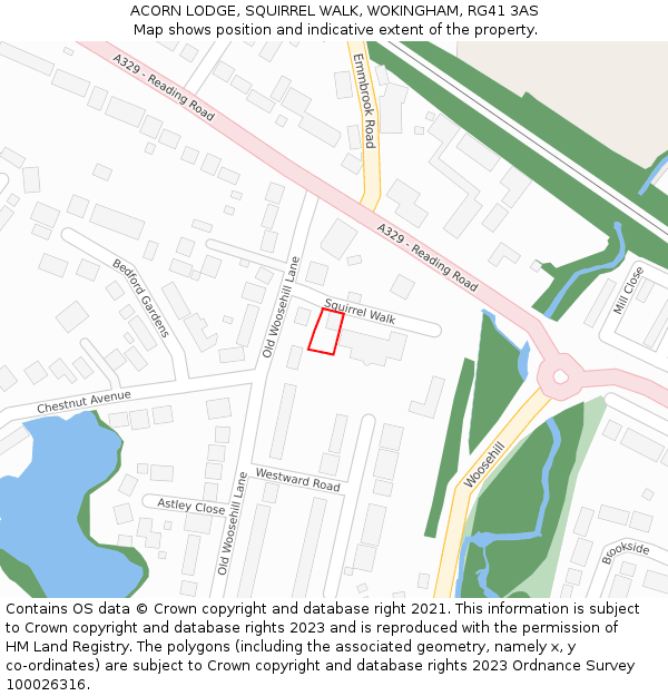 ACORN LODGE, SQUIRREL WALK, WOKINGHAM, RG41 3AS: Location map and indicative extent of plot