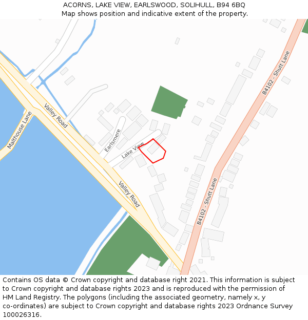 ACORNS, LAKE VIEW, EARLSWOOD, SOLIHULL, B94 6BQ: Location map and indicative extent of plot