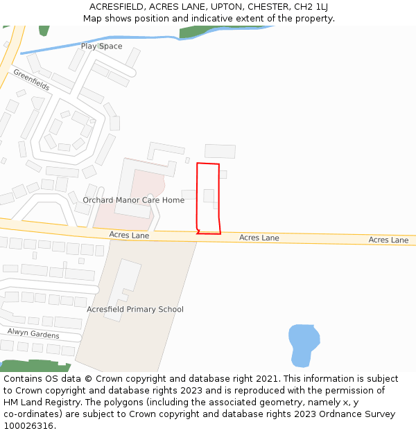 ACRESFIELD, ACRES LANE, UPTON, CHESTER, CH2 1LJ: Location map and indicative extent of plot