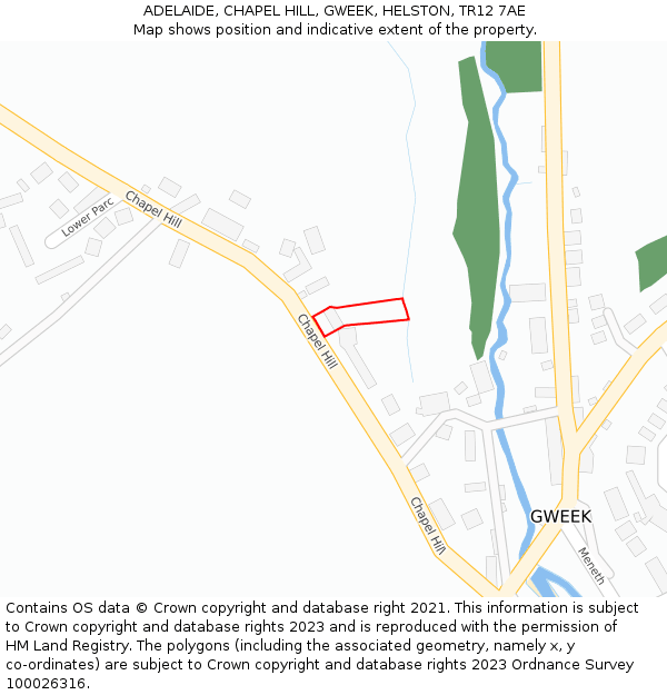 ADELAIDE, CHAPEL HILL, GWEEK, HELSTON, TR12 7AE: Location map and indicative extent of plot