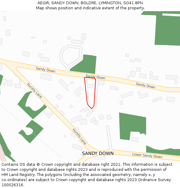 AEGIR, SANDY DOWN, BOLDRE, LYMINGTON, SO41 8PN: Location map and indicative extent of plot