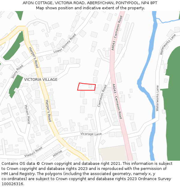 AFON COTTAGE, VICTORIA ROAD, ABERSYCHAN, PONTYPOOL, NP4 8PT: Location map and indicative extent of plot
