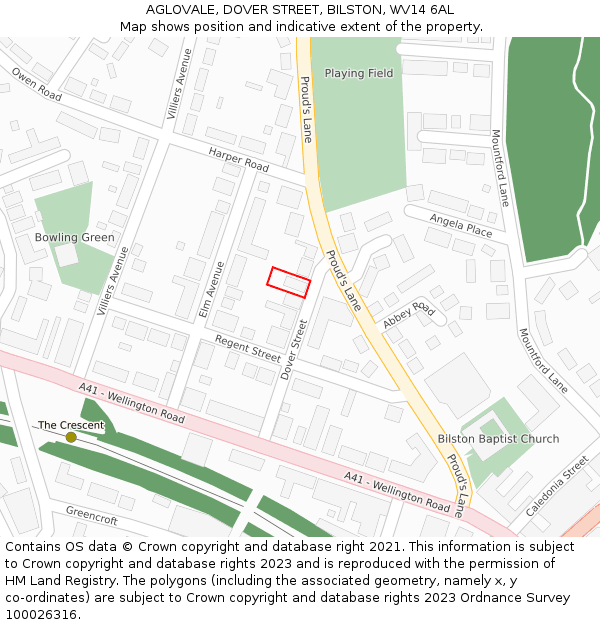 AGLOVALE, DOVER STREET, BILSTON, WV14 6AL: Location map and indicative extent of plot