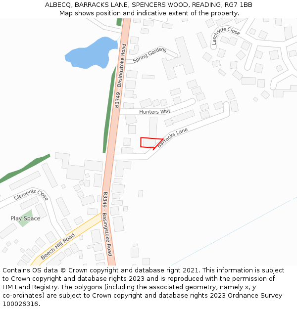 ALBECQ, BARRACKS LANE, SPENCERS WOOD, READING, RG7 1BB: Location map and indicative extent of plot