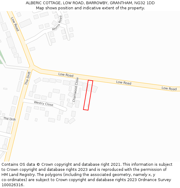 ALBERIC COTTAGE, LOW ROAD, BARROWBY, GRANTHAM, NG32 1DD: Location map and indicative extent of plot