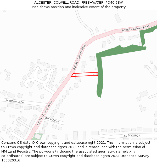 ALCESTER, COLWELL ROAD, FRESHWATER, PO40 9SW: Location map and indicative extent of plot