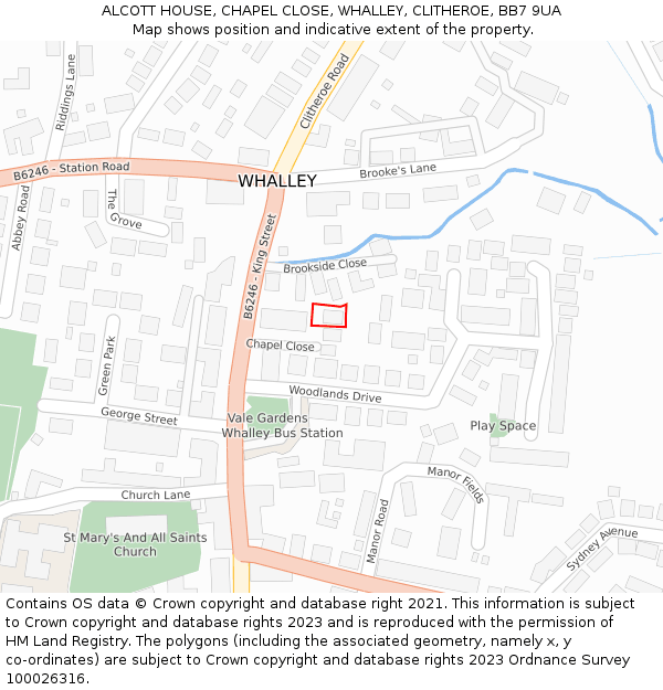 ALCOTT HOUSE, CHAPEL CLOSE, WHALLEY, CLITHEROE, BB7 9UA: Location map and indicative extent of plot