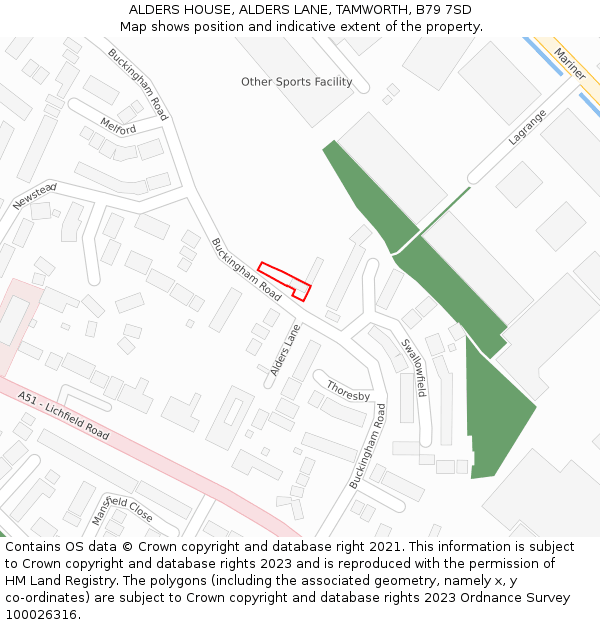ALDERS HOUSE, ALDERS LANE, TAMWORTH, B79 7SD: Location map and indicative extent of plot