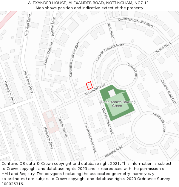 ALEXANDER HOUSE, ALEXANDER ROAD, NOTTINGHAM, NG7 1FH: Location map and indicative extent of plot