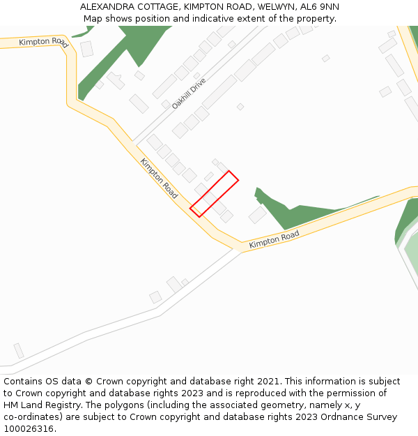ALEXANDRA COTTAGE, KIMPTON ROAD, WELWYN, AL6 9NN: Location map and indicative extent of plot