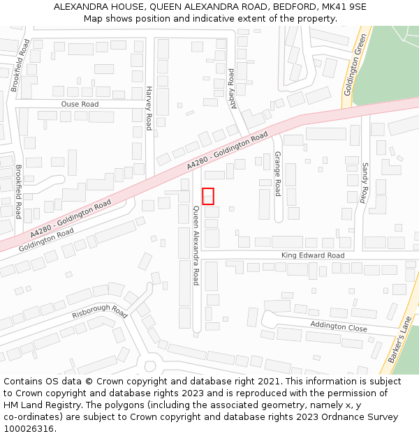 ALEXANDRA HOUSE, QUEEN ALEXANDRA ROAD, BEDFORD, MK41 9SE: Location map and indicative extent of plot
