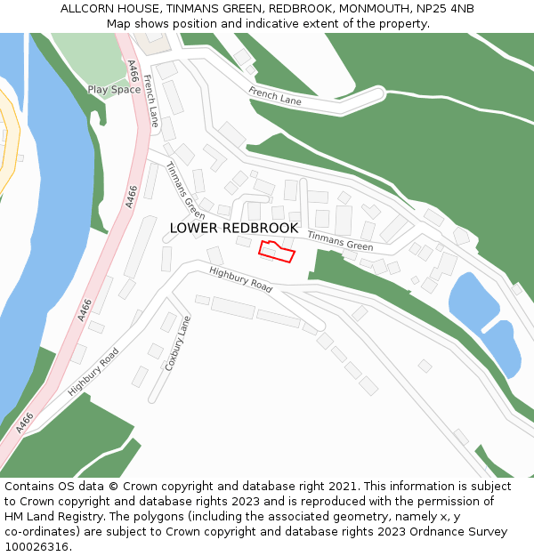 ALLCORN HOUSE, TINMANS GREEN, REDBROOK, MONMOUTH, NP25 4NB: Location map and indicative extent of plot