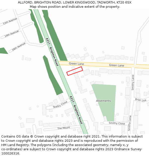 ALLFORD, BRIGHTON ROAD, LOWER KINGSWOOD, TADWORTH, KT20 6SX: Location map and indicative extent of plot
