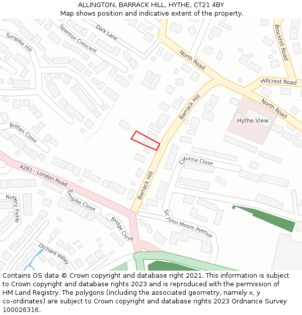 ALLINGTON, BARRACK HILL, HYTHE, CT21 4BY: Location map and indicative extent of plot