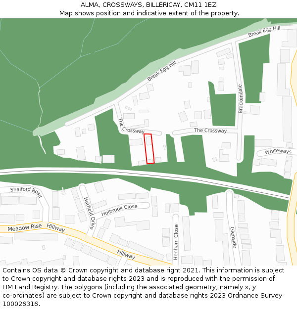 ALMA, CROSSWAYS, BILLERICAY, CM11 1EZ: Location map and indicative extent of plot