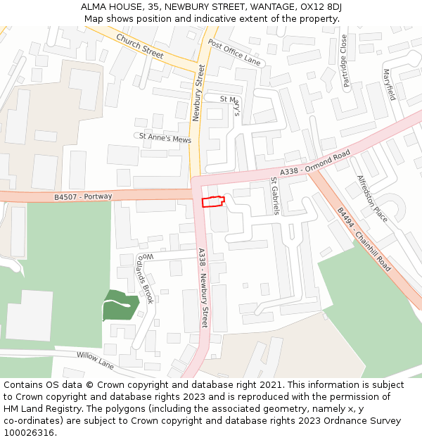 ALMA HOUSE, 35, NEWBURY STREET, WANTAGE, OX12 8DJ: Location map and indicative extent of plot