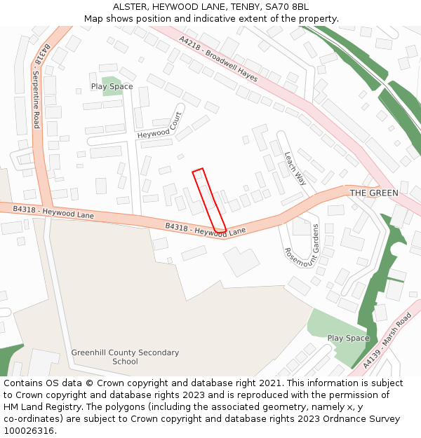 ALSTER, HEYWOOD LANE, TENBY, SA70 8BL: Location map and indicative extent of plot