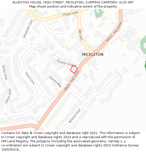 ALVESTON HOUSE, HIGH STREET, MICKLETON, CHIPPING CAMPDEN, GL55 6RT: Location map and indicative extent of plot