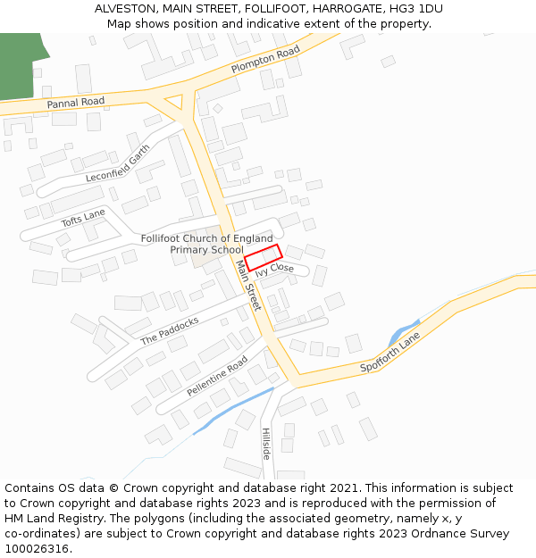 ALVESTON, MAIN STREET, FOLLIFOOT, HARROGATE, HG3 1DU: Location map and indicative extent of plot