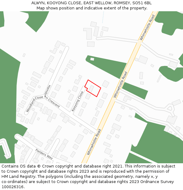 ALWYN, KOOYONG CLOSE, EAST WELLOW, ROMSEY, SO51 6BL: Location map and indicative extent of plot