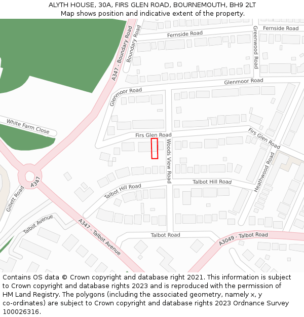 ALYTH HOUSE, 30A, FIRS GLEN ROAD, BOURNEMOUTH, BH9 2LT: Location map and indicative extent of plot