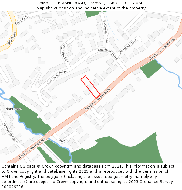 AMALFI, LISVANE ROAD, LISVANE, CARDIFF, CF14 0SF: Location map and indicative extent of plot