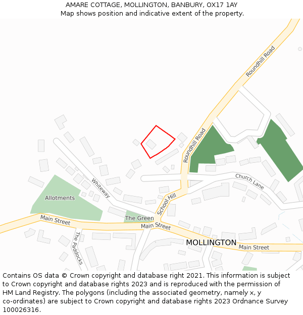 AMARE COTTAGE, MOLLINGTON, BANBURY, OX17 1AY: Location map and indicative extent of plot