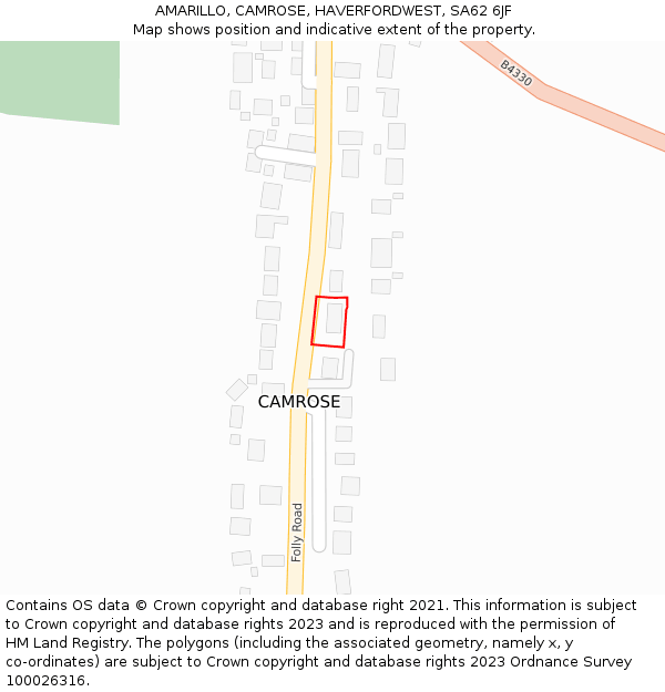 AMARILLO, CAMROSE, HAVERFORDWEST, SA62 6JF: Location map and indicative extent of plot
