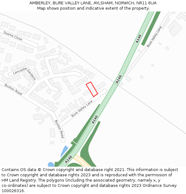 AMBERLEY, BURE VALLEY LANE, AYLSHAM, NORWICH, NR11 6UA: Location map and indicative extent of plot