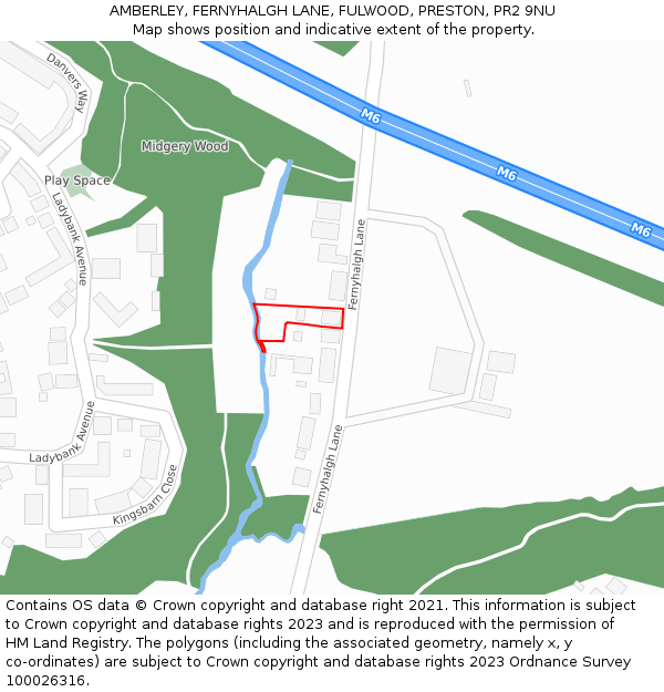 AMBERLEY, FERNYHALGH LANE, FULWOOD, PRESTON, PR2 9NU: Location map and indicative extent of plot