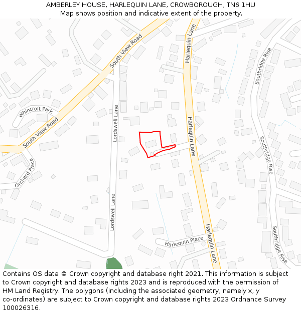 AMBERLEY HOUSE, HARLEQUIN LANE, CROWBOROUGH, TN6 1HU: Location map and indicative extent of plot
