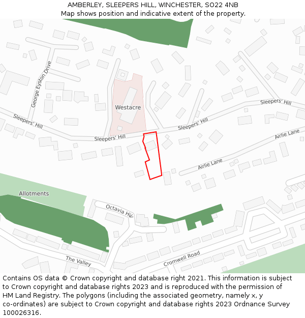 AMBERLEY, SLEEPERS HILL, WINCHESTER, SO22 4NB: Location map and indicative extent of plot