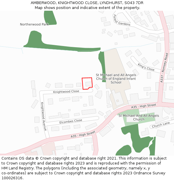 AMBERWOOD, KNIGHTWOOD CLOSE, LYNDHURST, SO43 7DR: Location map and indicative extent of plot