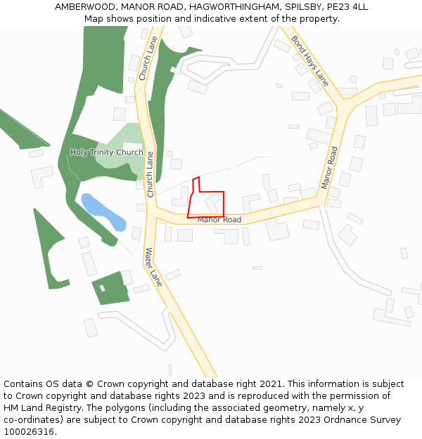 AMBERWOOD, MANOR ROAD, HAGWORTHINGHAM, SPILSBY, PE23 4LL: Location map and indicative extent of plot