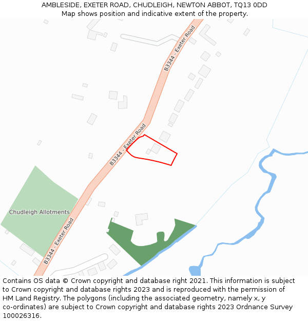 AMBLESIDE, EXETER ROAD, CHUDLEIGH, NEWTON ABBOT, TQ13 0DD: Location map and indicative extent of plot