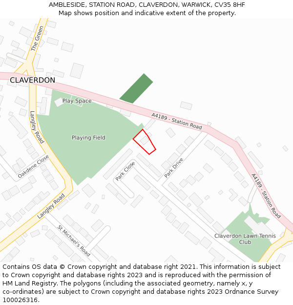 AMBLESIDE, STATION ROAD, CLAVERDON, WARWICK, CV35 8HF: Location map and indicative extent of plot