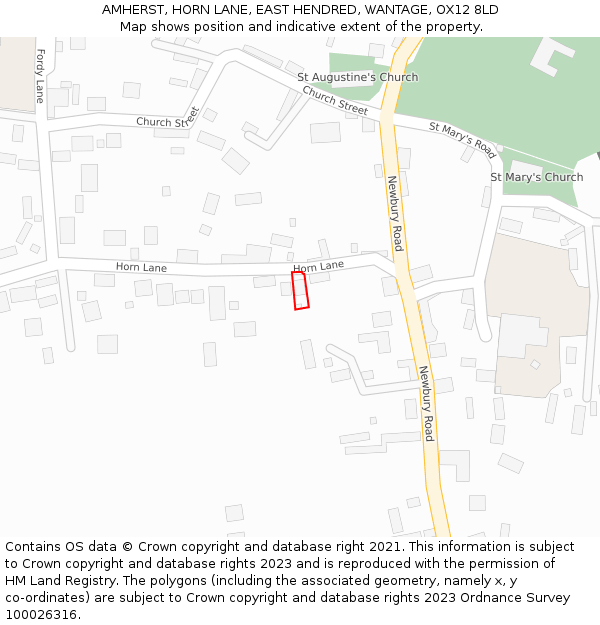 AMHERST, HORN LANE, EAST HENDRED, WANTAGE, OX12 8LD: Location map and indicative extent of plot