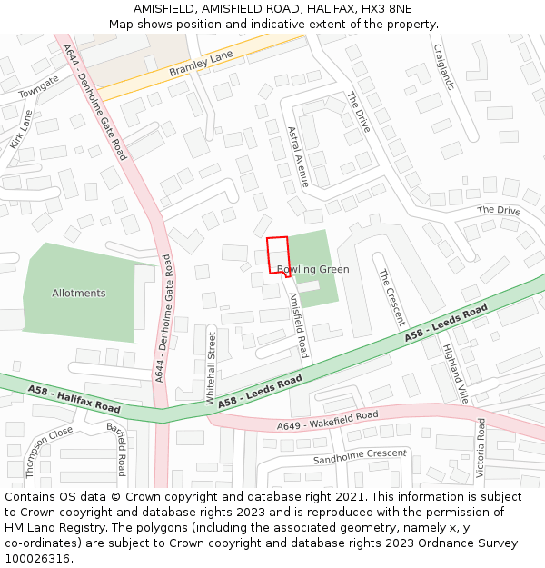 AMISFIELD, AMISFIELD ROAD, HALIFAX, HX3 8NE: Location map and indicative extent of plot