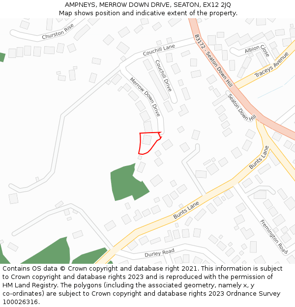 AMPNEYS, MERROW DOWN DRIVE, SEATON, EX12 2JQ: Location map and indicative extent of plot