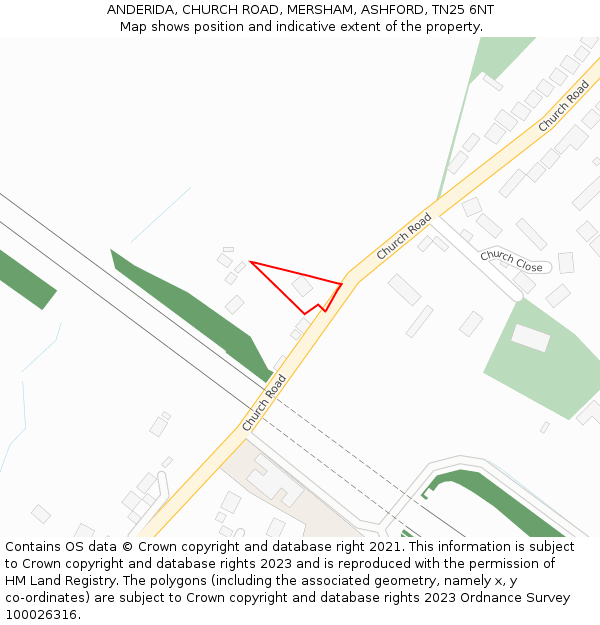 ANDERIDA, CHURCH ROAD, MERSHAM, ASHFORD, TN25 6NT: Location map and indicative extent of plot