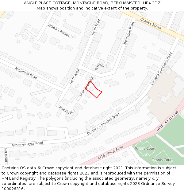 ANGLE PLACE COTTAGE, MONTAGUE ROAD, BERKHAMSTED, HP4 3DZ: Location map and indicative extent of plot