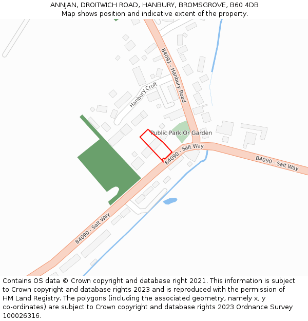 ANNJAN, DROITWICH ROAD, HANBURY, BROMSGROVE, B60 4DB: Location map and indicative extent of plot