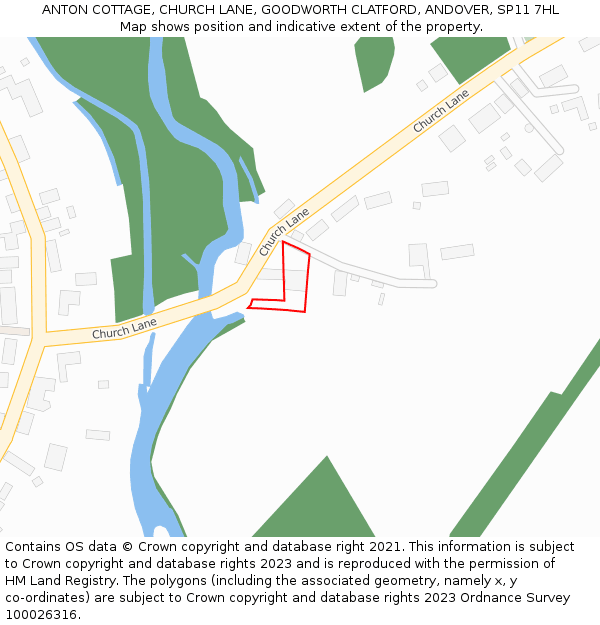 ANTON COTTAGE, CHURCH LANE, GOODWORTH CLATFORD, ANDOVER, SP11 7HL: Location map and indicative extent of plot