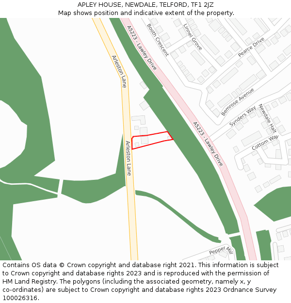 APLEY HOUSE, NEWDALE, TELFORD, TF1 2JZ: Location map and indicative extent of plot