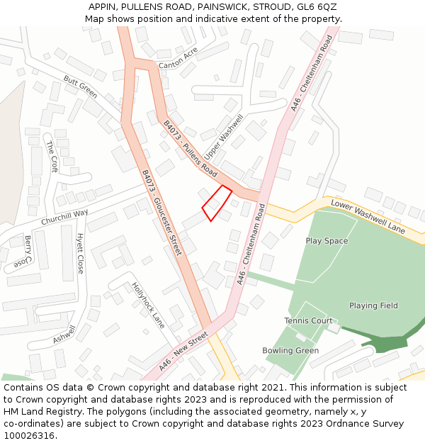 APPIN, PULLENS ROAD, PAINSWICK, STROUD, GL6 6QZ: Location map and indicative extent of plot