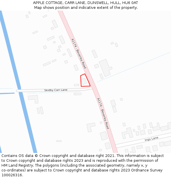 APPLE COTTAGE, CARR LANE, DUNSWELL, HULL, HU6 0AT: Location map and indicative extent of plot