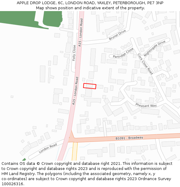 APPLE DROP LODGE, 6C, LONDON ROAD, YAXLEY, PETERBOROUGH, PE7 3NP: Location map and indicative extent of plot