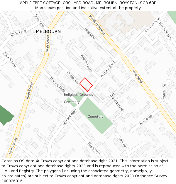 APPLE TREE COTTAGE, ORCHARD ROAD, MELBOURN, ROYSTON, SG8 6BP: Location map and indicative extent of plot