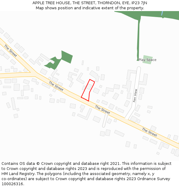 APPLE TREE HOUSE, THE STREET, THORNDON, EYE, IP23 7JN: Location map and indicative extent of plot